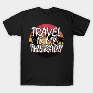 Travel Is my Therapy Distressed Palm Tree Sunset T-Shirt